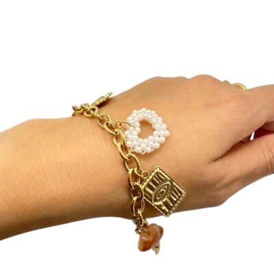 Bracelet Œil Doré avec Perles