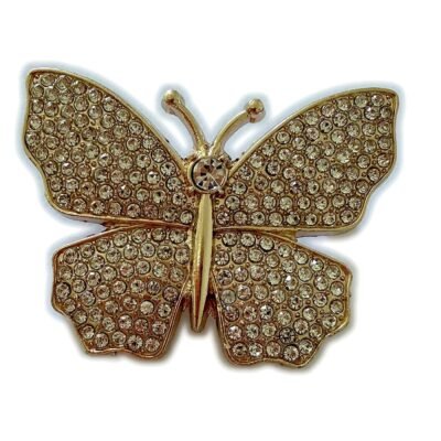 Broche Papillon Dorée Pavée de Strass