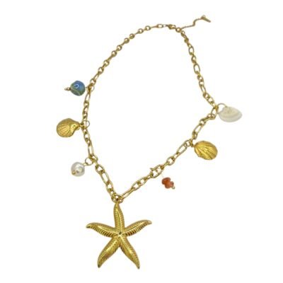 Collier Doré Étoile de Mer et Coquillages