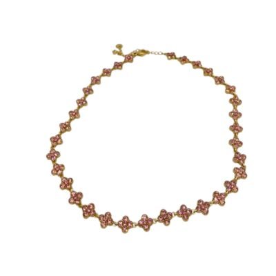 Collier Fleurs de Cerisier Strass Rose Doré
