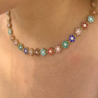 Collier Ras du Cou Fleurs Multicolores