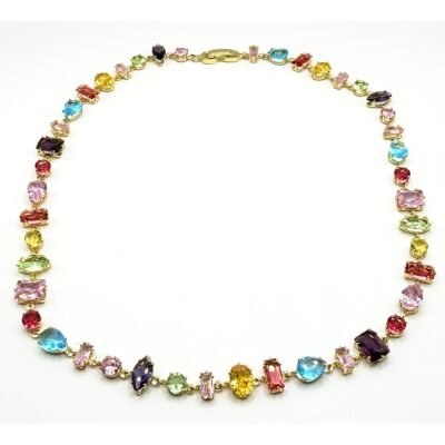Collier rivière cristaux multicolores à plat, fermoir à boîte visible