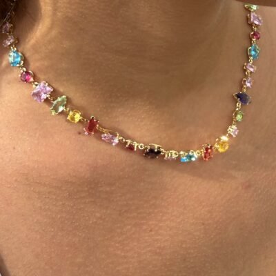 Collier Rivière Cristaux Multicolores