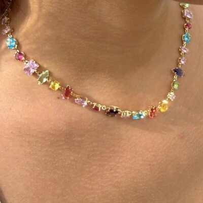 Collier Rivière Cristaux Multicolores