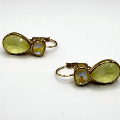 Boucles d'oreilles dormeuses cristal jaune citron, acier inoxydable doré