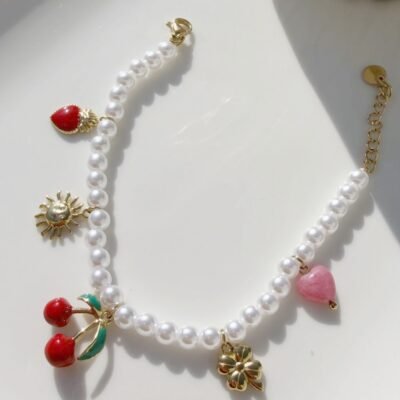 Bracelet Perles Breloques Cerises