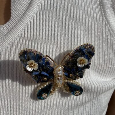 Broche Papillon Bleu Nacré