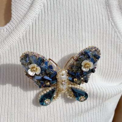 Broche Papillon Bleu Nacré