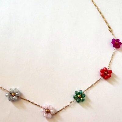 Chaîne dorée et fermoir mousqueton du collier fleurs multicolores en acier inoxydable