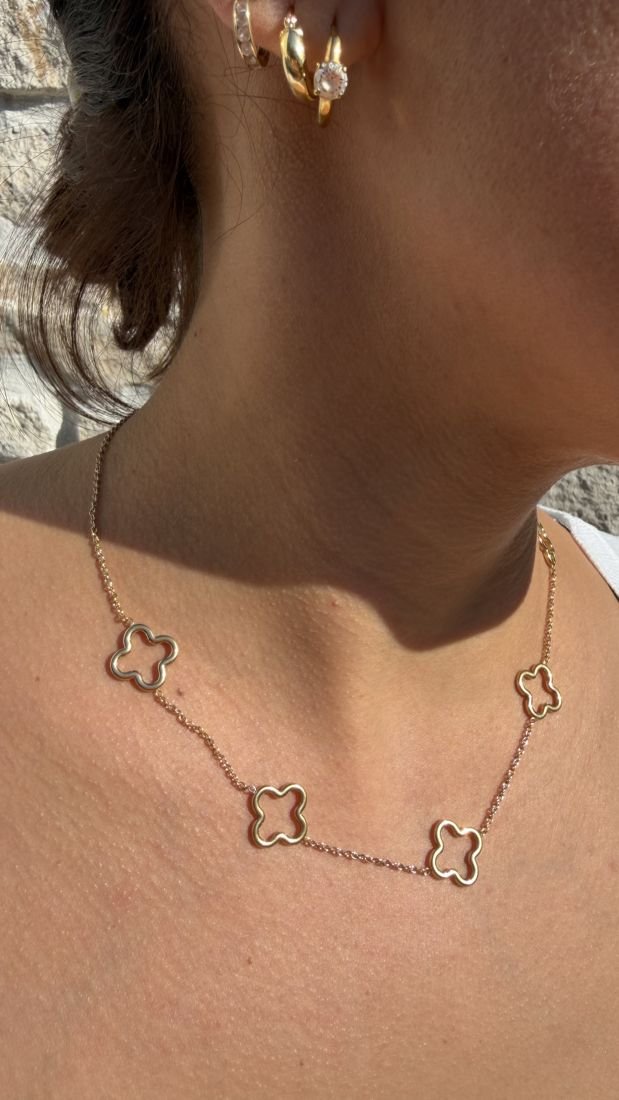 Collier Multi-Trèfles Ajourés Doré 4 Collier trèfle doré ajouré sur décolleté