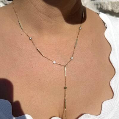 Collier en Y Barrettes et Strass Doré