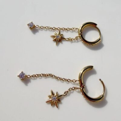Paire de créoles étoile polaire strass dorées